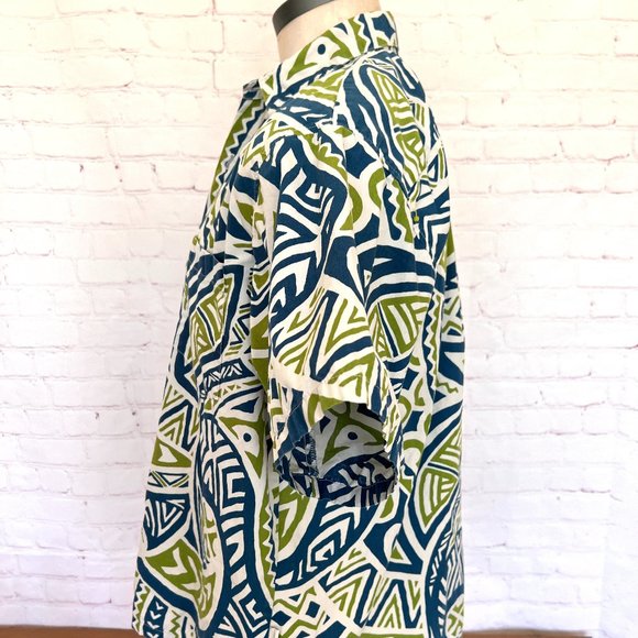 Go Barefoot - Hawaiian Short Sleeve Shirt - Blue,Green, White - Size Large - Picture 4 of 7